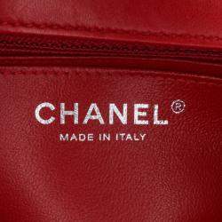 Pre Owned Chanel Red Mini Square Classic Lambskin Single Flap