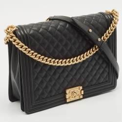 مملوكة مسبقًا Chanel Black Quilted Caviar Leather Large Boy Flap Bag