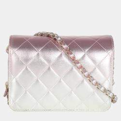 Chanel Gold Pink Ombre Metallic Lambskin Like A Wallet Flap Bag