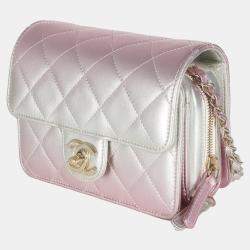 Chanel Gold Pink Ombre Metallic Lambskin Like A Wallet Flap Bag