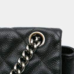 Pre Owned Chanel Black Quilted Iridescent Caviar Lady Pearly Flap