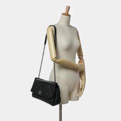 Pre Owned Chanel Black Quilted Iridescent Caviar Lady Pearly Flap