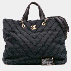 Chanel Black Chevron Canvas Cuba Patchwork Shopper Tote