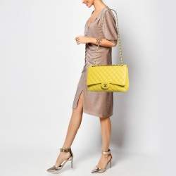 Chanel Yellow Quilted Caviar Leather Maxi Classic Single Flap Bag