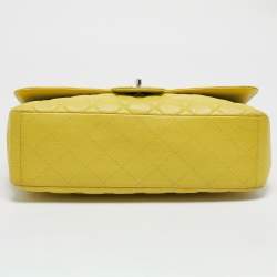 Chanel Yellow Quilted Caviar Leather Maxi Classic Single Flap Bag