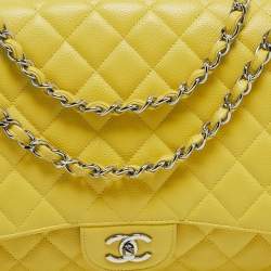 Chanel Yellow Quilted Caviar Leather Maxi Classic Single Flap Bag