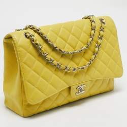 Chanel Yellow Quilted Caviar Leather Maxi Classic Single Flap Bag