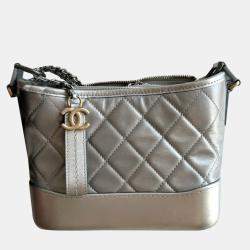 Chanel Silver Leather Gabrielle Small Shoulder Bag