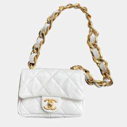 Pre Owned Chanel White Chunky Chain Small Flap Shoulder Bag