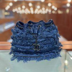 Chanel Denim Fringe Badge Bucket Bag