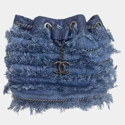 Chanel Denim Fringe Badge Bucket Bag