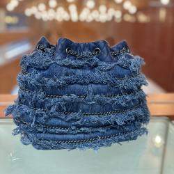 Chanel Denim Fringe Badge Bucket Bag