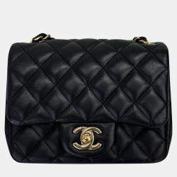 Pre Owned Chanel Black Lambskin Square Mini Shoulder Bag 