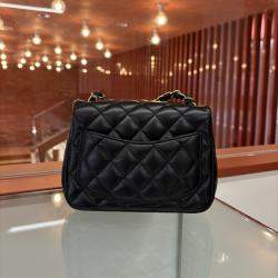 Pre Owned Chanel Black Lambskin Square Mini Shoulder Bag 
