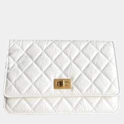 Chanel White Leather 2.55 Wallet On Chain 