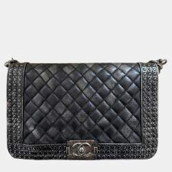 Pre Owned Chanel Distressed Studded Le Boy Shoulder Bag