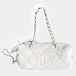 Chanel White Shearling Ski Collection Bucket Bag
