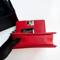 Pre Owned Chanel Red and Black Small Size Le Boy Chain Shoulder Bag