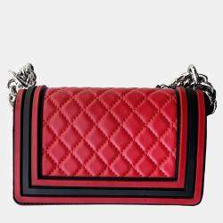 Pre Owned Chanel Red and Black Small Size Le Boy Chain Shoulder Bag
