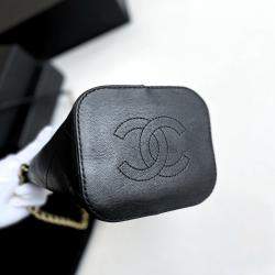 Chanel Black Leather Small Drawstring Bucket Bag