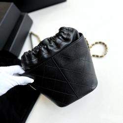 Chanel Black Leather Small Drawstring Bucket Bag