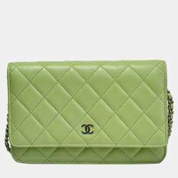  Chanel Green Lambskin Leather Wallet On Chain 