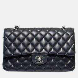 Chanel Black Lambskin Classic Flap F Medium Shoulder Bag