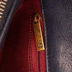 Chanel Navy Blue Paris Rome Large Sheepskin Trapezio Flap