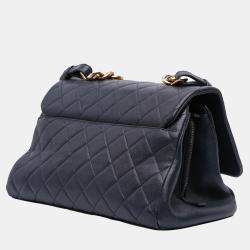 Chanel Navy Blue Paris Rome Large Sheepskin Trapezio Flap