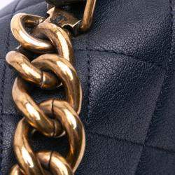 Chanel Navy Blue Paris Rome Large Sheepskin Trapezio Flap