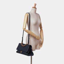 Chanel Navy Blue Paris Rome Large Sheepskin Trapezio Flap