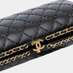 Chanel Black Quilted Lambskin Studded Chain Around Clutch with Chain