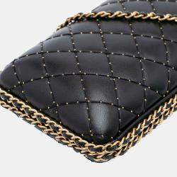 Chanel Black Quilted Lambskin Studded Chain Around Clutch with Chain