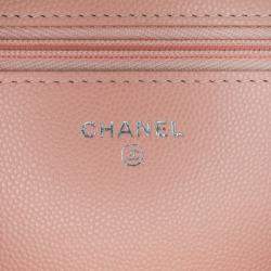 Chanel Pink CC Quilted Caviar Wallet On Chain