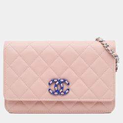 Chanel Pink CC Quilted Caviar Wallet On Chain
