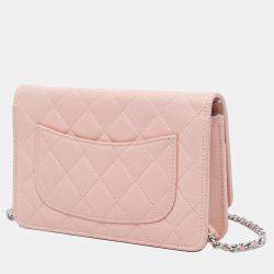 Chanel Pink CC Quilted Caviar Wallet On Chain