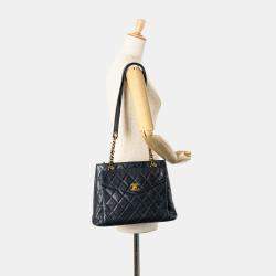 Pre Owned Chanel Navy Blue Quilted Caviar Front Pocket Chain Tote