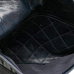 Pre Owned Chanel Navy Blue Quilted Caviar Front Pocket Chain Tote