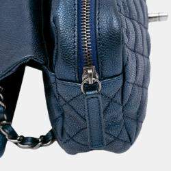 Pre Owned Chanel Blue Jumbo Iridescent Quilted Caviar Easy Flap