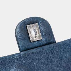 Pre Owned Chanel Blue Jumbo Iridescent Quilted Caviar Easy Flap