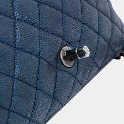 Pre Owned Chanel Blue Jumbo Iridescent Quilted Caviar Easy Flap