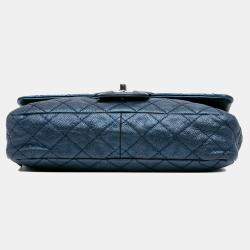 Pre Owned Chanel Blue Jumbo Iridescent Quilted Caviar Easy Flap