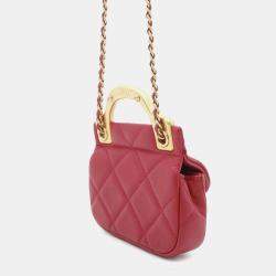 Chanel Red Leather Lady Handle Flap Card Holder Chain Clutch Bag