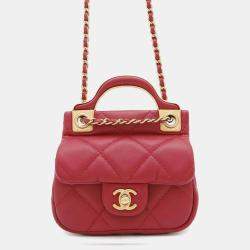 Chanel Red Leather Lady Handle Flap Card Holder Chain Clutch Bag