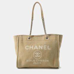 Pre Owned Chanel Beige Canvas and Leather Deauville MM Chain Shoulder Bag