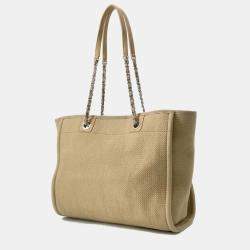 Pre Owned Chanel Beige Canvas and Leather Deauville MM Chain Shoulder Bag
