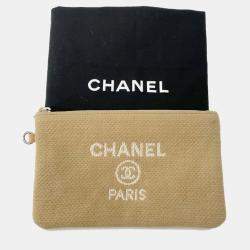 Pre Owned Chanel Beige Canvas and Leather Deauville MM Chain Shoulder Bag