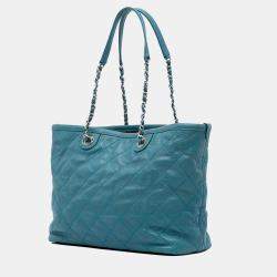 Chanel Blue Small Quilted Caviar Daily Shopping Tote