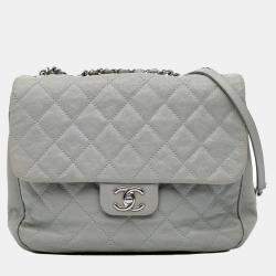 Pre Owned Chanel Grey Large Quilted Caviar Urban Companion Flap