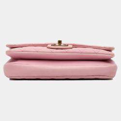 Pre Owned Chanel Pink Quilted Calfskin CC Crown Flap